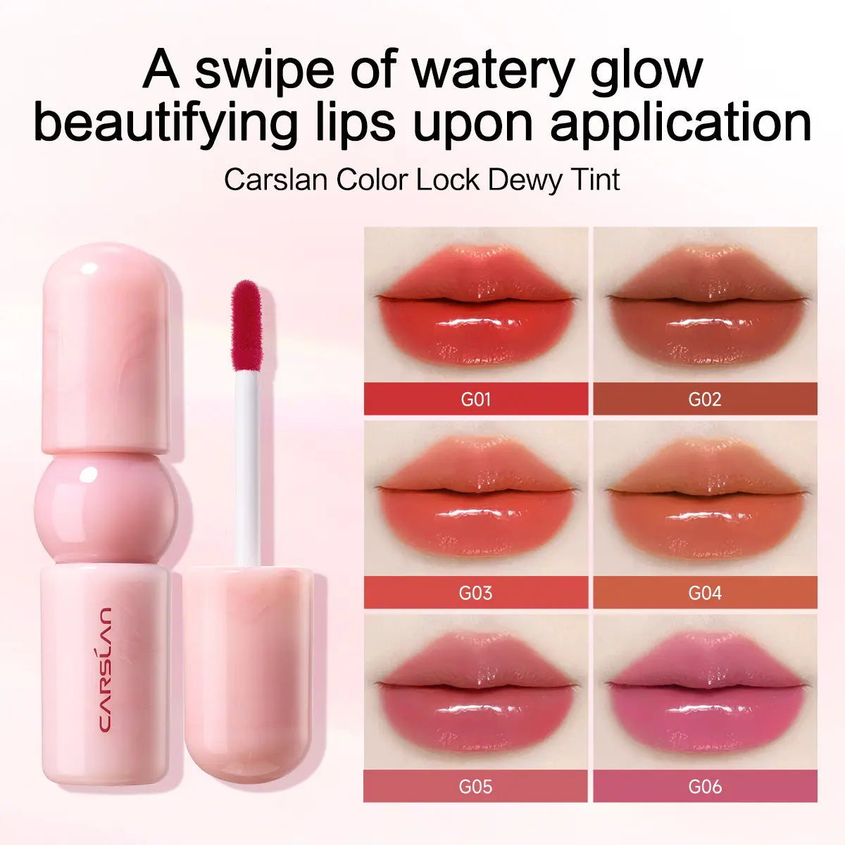 CARSLAN Color-Lock Dewy Tint Moisturizing Watery Shimmer Lipgloss Long Lasting Waterproof Lip Tint Non-Sticky Lightweight Formula