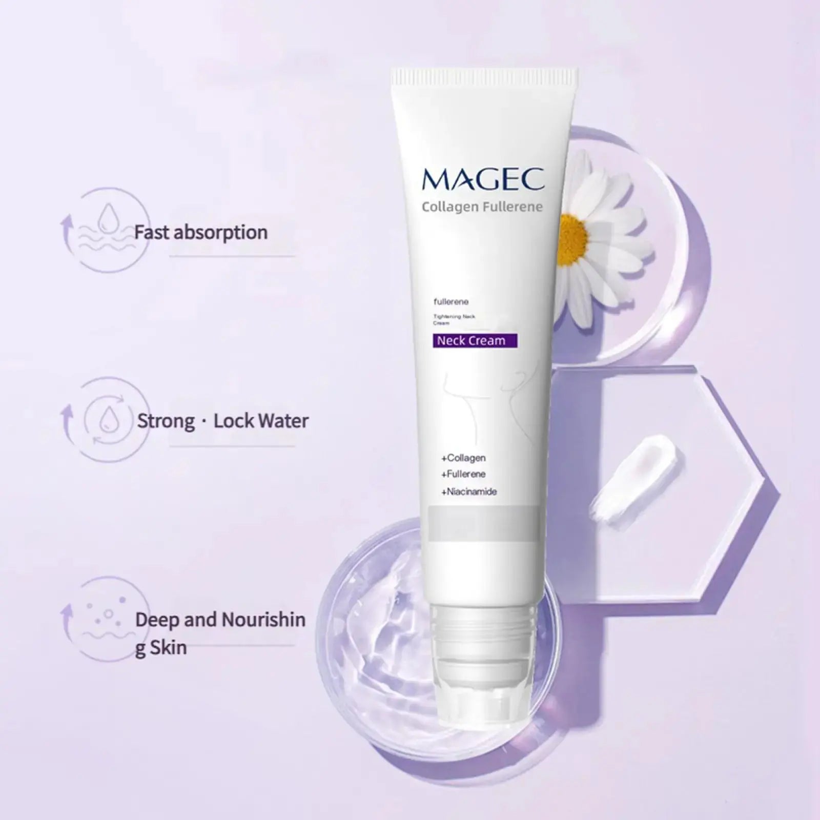 Reduces Wrinkles and Double Chin,Five Rollers for All around Massage,Neck Firming Cream,Collagen Neck Cream,Relieves Edema,Suitable for Wrinkled Skin,With Hyaluronic Acid,Vitaminc+E.