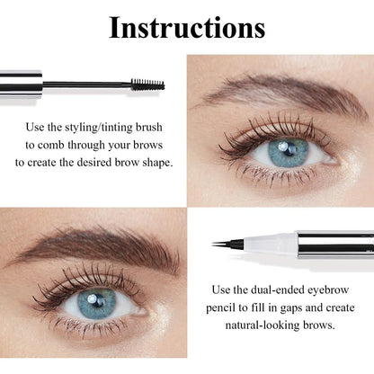 LUXAZA Dual-End Eyebrow Pen & Setting Gel, Waterproof & Smudge-Proof Cosmetic with Micro-Fork Tip for Natural Brows, Long Lasting, 2-Pen Set, Waterproof Brow Pen